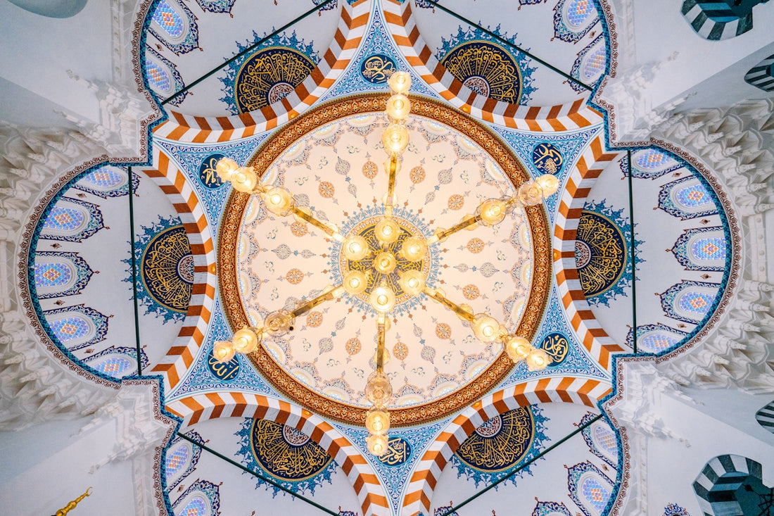 yellow, blue, and yellow ceiling design