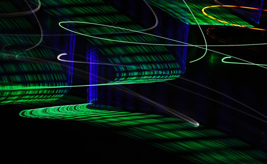 a close-up of a green and blue design