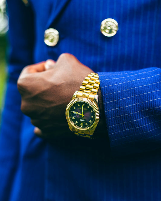 A close up of a person wearing a watch