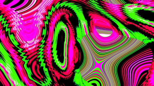 Abstract swirling pattern of pink and green colors.