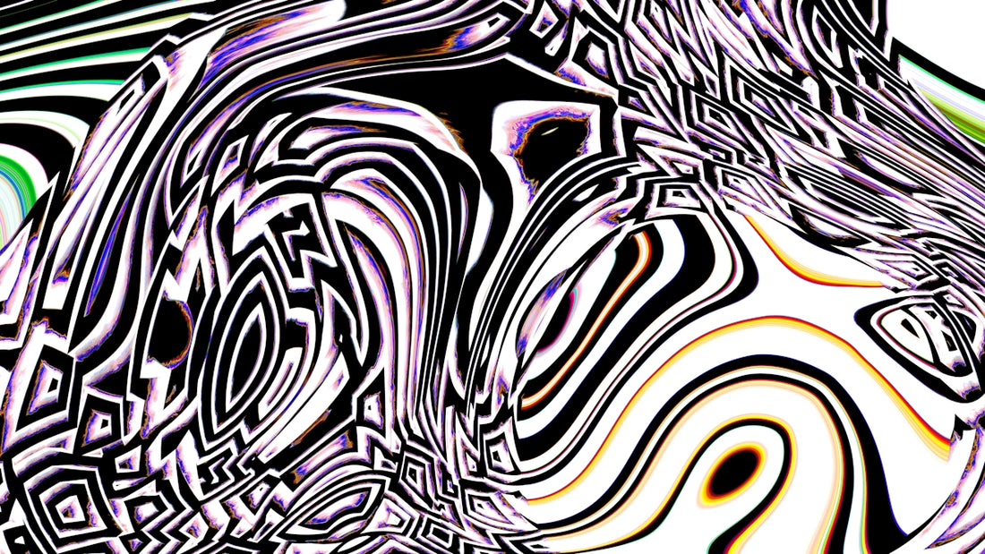 Abstract psychedelic pattern with black and white swirls