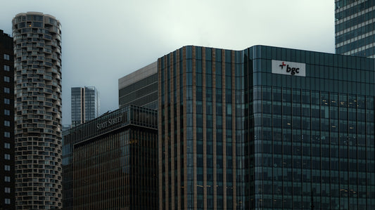Modern skyscrapers against a cloudy sky